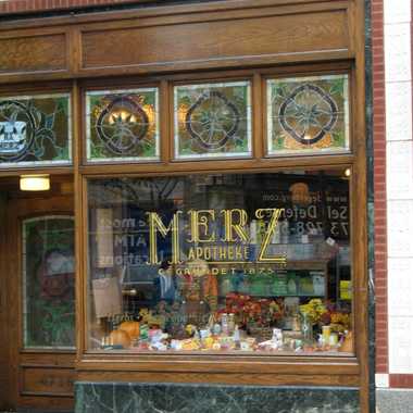 Shop window of Merz Apothecary.