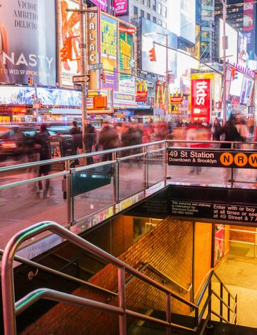 A subway entrance in Times Square.