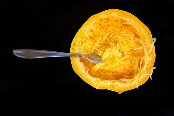 Cutting spaghetti squash across its short end results in longer “noodles.”