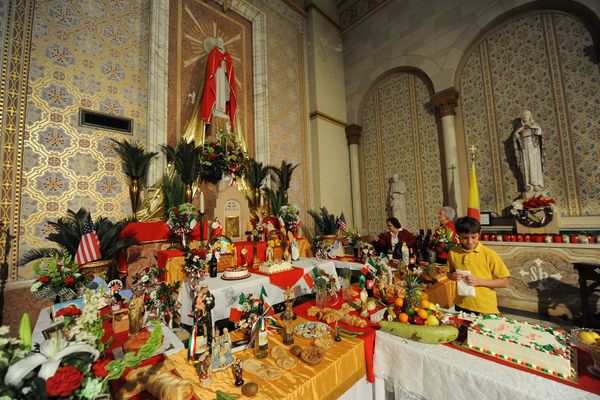 Common foods on St. Joseph altars include cucidati, or fig cookies, and pignolata, or “honey ball” cookies.