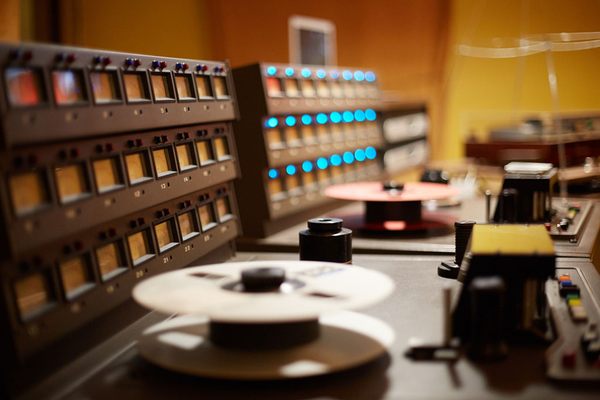 Tape machines in the recording studio.